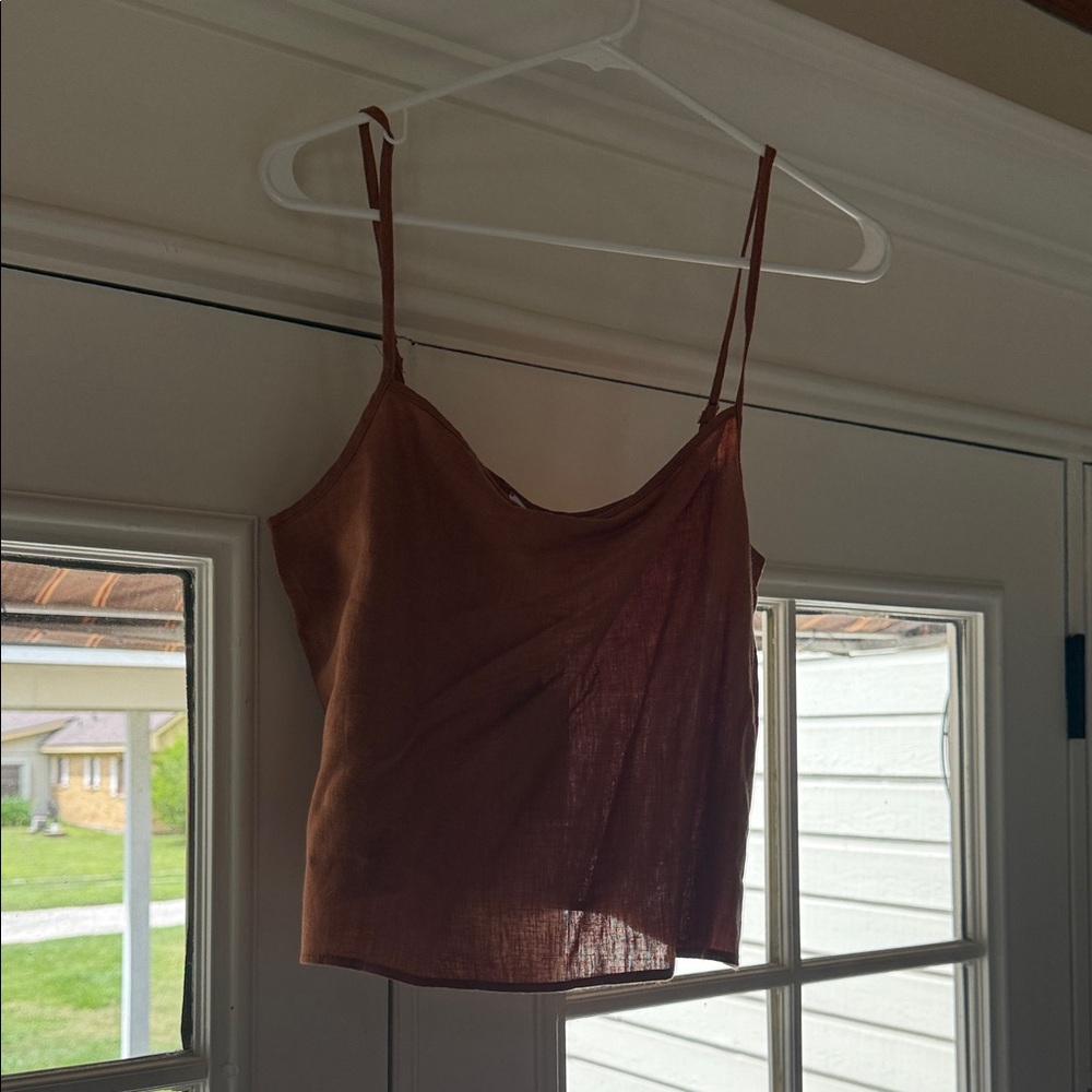 WeWoreWhat Brown Linen Spaghetti-Strap Cami